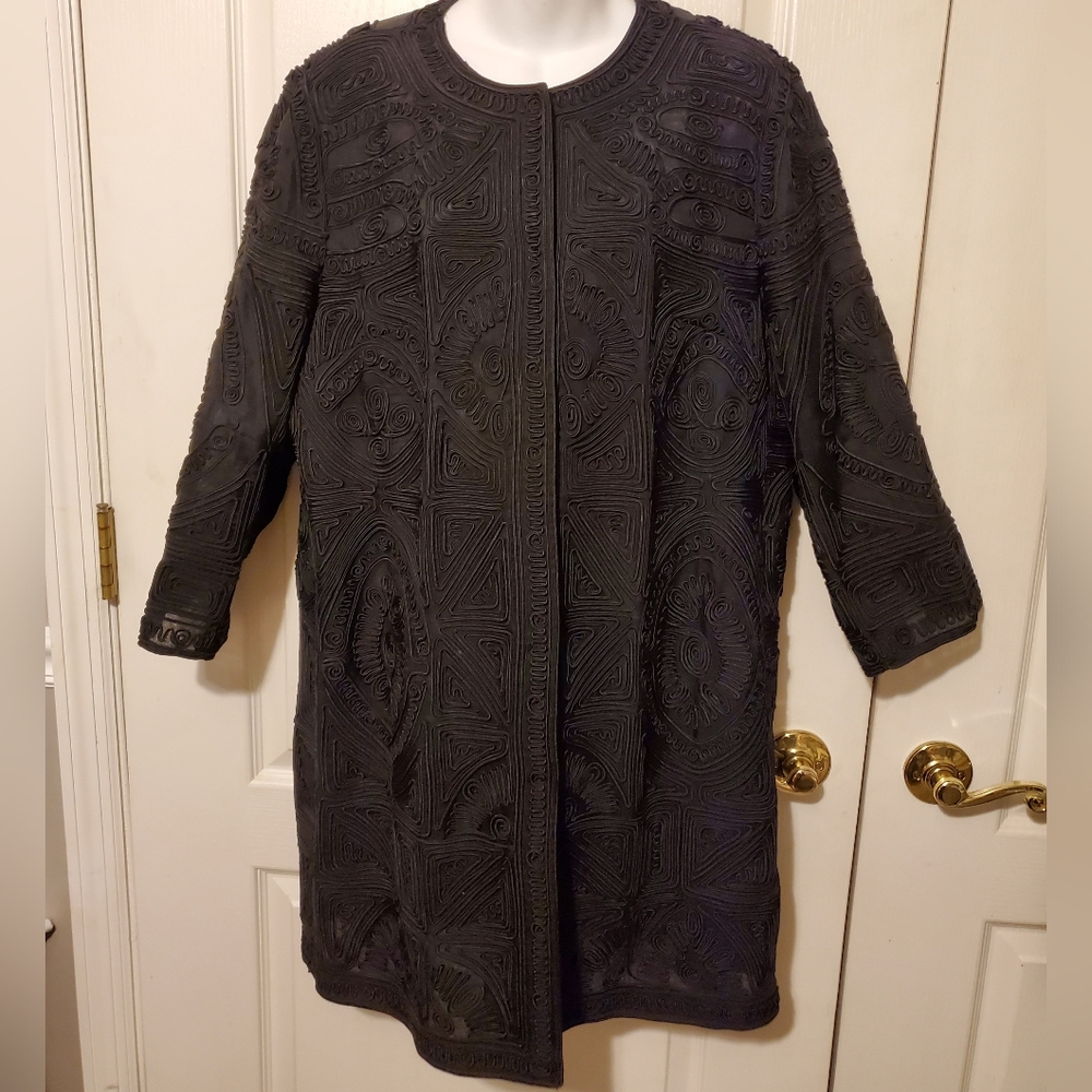 Peter Nygard Black Brocade Womens Duster Jacket - Black - Sz 14